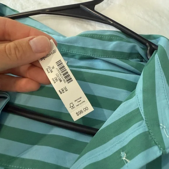 Madewell Green Striped Button-Down Shirt - Picture 2 of 3